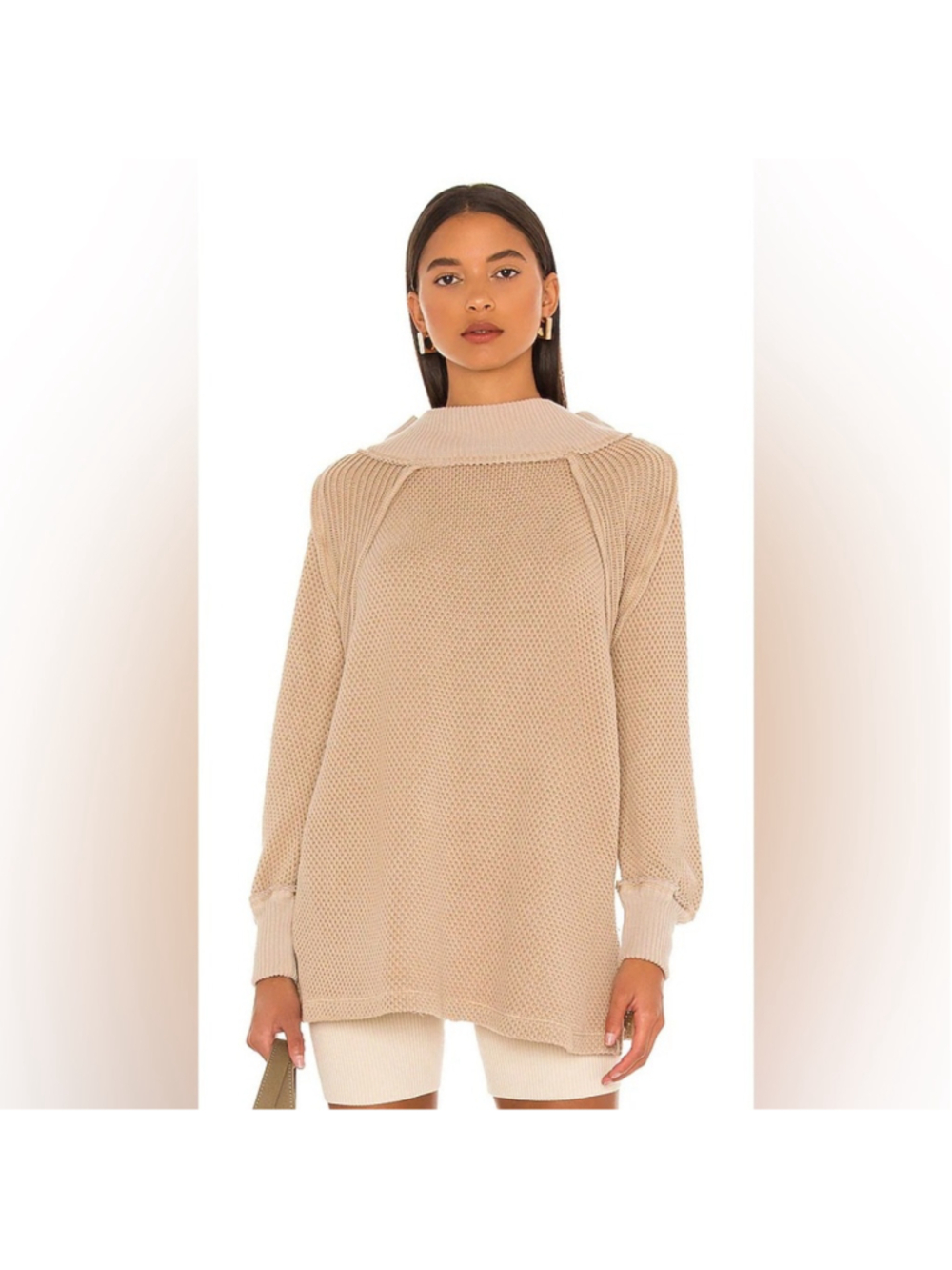 Free People She’s a Keeper Waffle Knit in Winter Wheat sz L